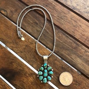 Raymond Beard Turquoise Navajo Pendant with Chain